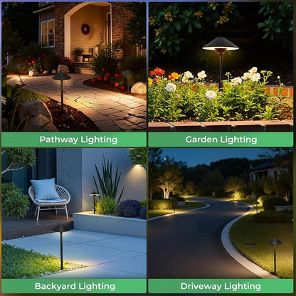 Gardencoin Low Voltage Pathway Lights (6.69'' Shade, 21.54'' Tall) 12V Outdoor LED Landscape Pathway Lighting Aluminum Vintage Hammered Path Lights with 4W 2700K Replaceable Bulb, 8 Pack
