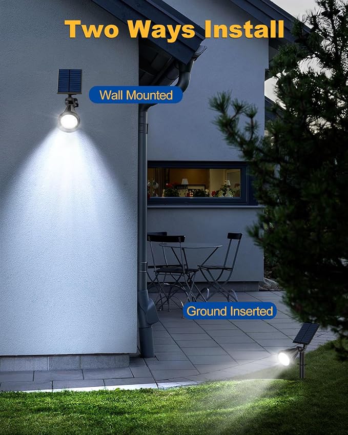 Solar Spot Lights Outdoor, 8 Pack Outdoor Solar Lights for Yard, 4 Lighting Mode Solar Landscape Spotlights with Auto On/Off, 2-in-1 Waterproof Wall Lights for Garden, Walkway (Cool White)
