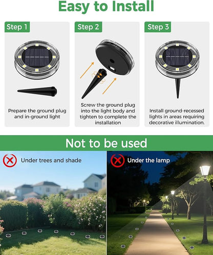 LOTMOS 30 Pack Solar Ground Lights Outdoor, 8 LED Solar Flat Lights IP68 Waterproof Disc Light, Landscape Lighting Solar Powered for Garden Yard Path Driveway Lawn Patio Walkway, Warm White