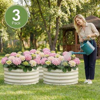 Sponvatt 3 Pcs Round Galvanized Raised Garden Bed Kit 24 x 12 Inch Metal Planter Box Outdoor with Safety Rubber Edge Trim Rust Proof Weather Resistant Circular Steel Garden Beds White 12 Inch Deep