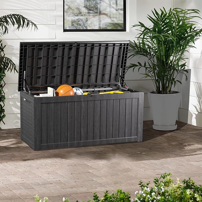 Outdoor Storage Box, 200 Gallon Waterproof Deck Box, Premium Hydraulic Cushion Storage Chest, High-Load Lockable Two-Seater Patio Storage Bench, Large Country Estate, Black