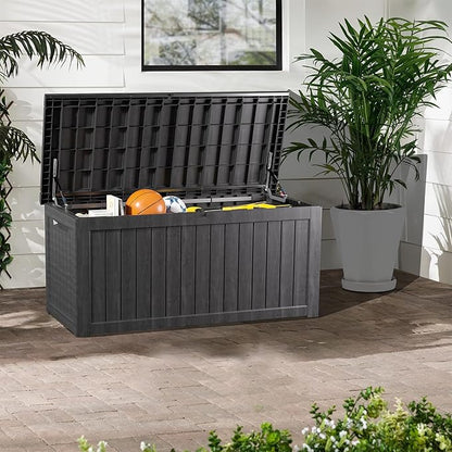 Outdoor Storage Box, 200 Gallon Waterproof Deck Box, Premium Hydraulic Cushion Storage Chest, High-Load Lockable Two-Seater Patio Storage Bench, Large Country Estate, Black