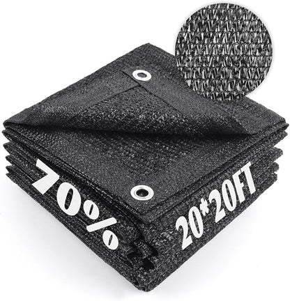 Cool Area 70% Sun Shade Cloth Mesh Tarp with Grommets for Plant Cover 20x20ft Patio Canopy Garden Pergola Greenhouse Car Barn Kennel Black