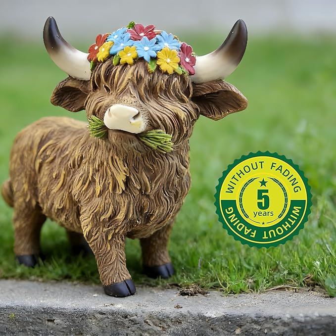 LEGIFO Highland Cow Figurine Set of 3, Funny Art Sculpture for Garden Backyard Patio Lawn Decorations, Outdoor Decor Statue Gift for Women Mom Grandma, Christmas Birthday