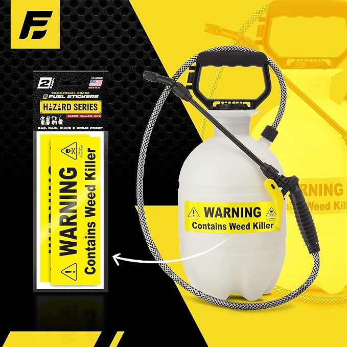 Weed Killer Sticker - Warning Signage for Pump and Garden Sprayers: Weather and Fade Resistant, Extreme Stick, Commercial Grade, Weed Killer Labels - USA Made (2 Labels)