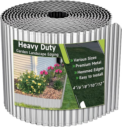 Corrugated Garden Edging, 10"×10Ft Galvanized Steel Landscape Edging & Lawn Edging Border, Metal Garden Border for Flower Beds, Garden，Lawn，Raised Beds & Tree Surrounds (Silver)