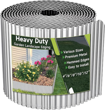 Corrugated Garden Edging,6"×40Ft Galvanized Steel Landscape Edging & Lawn Edging Border,Metal Garden Border for Flower Beds,Garden,Lawn,Raised Beds & Tree Surrounds(Silver)