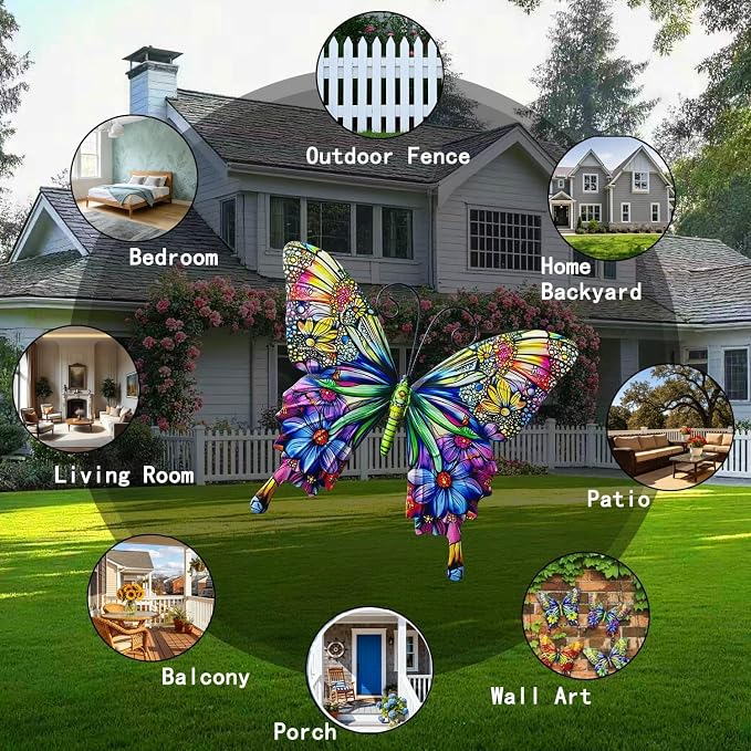 RLPZDWH Metal Butterfly Wall Art Decor, 4 Pack | 3D Metal Butterflies Outdoor Wall Art Sculpture for Garden Fence ,Yard, Backyard, Outside Wall, Patio and Balcony Decor