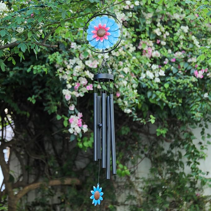 MUMTOP Solar Wind Chimes for Outside - Flower Deep Tone Wind Chimes Outdoor Unique, 41 Inch Windchimes Clearance for Garden, Patio,Yard Decor Gift
