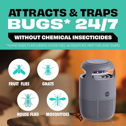 STEM Flying Insect Fan Trap for Indoor Bug Control, Attracts Mosquitoes, Fruit Flies, and House Flies, Plug-in Fan with UV Light, Starter Kit Includes 1 Device and 10 Glue Traps