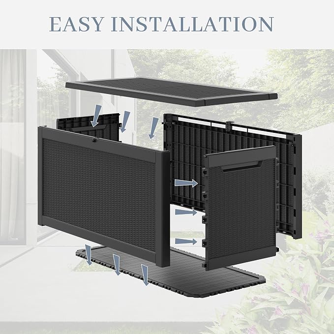 NUNU LAB 300 Gallon Outdoor Storage Box,Resin Large Sturdy Deck Box, Backyard Outside Storage Box Waterproof with Double Wall Panels,Package Delivery Garden Outdoor Hose Bin
