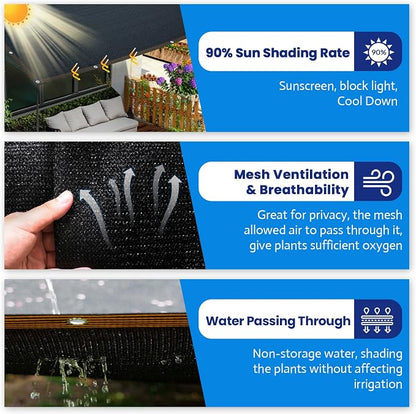 Riare 90% Black Shade Cloth- 3 x 6 FT Sunblock Garden Shade Cloth, Sun Shade Mesh Tarp with Reinforced Grommets for Greenhouse, Patio, Backyard, Garden, Plants, Pergola, Chicken Coop