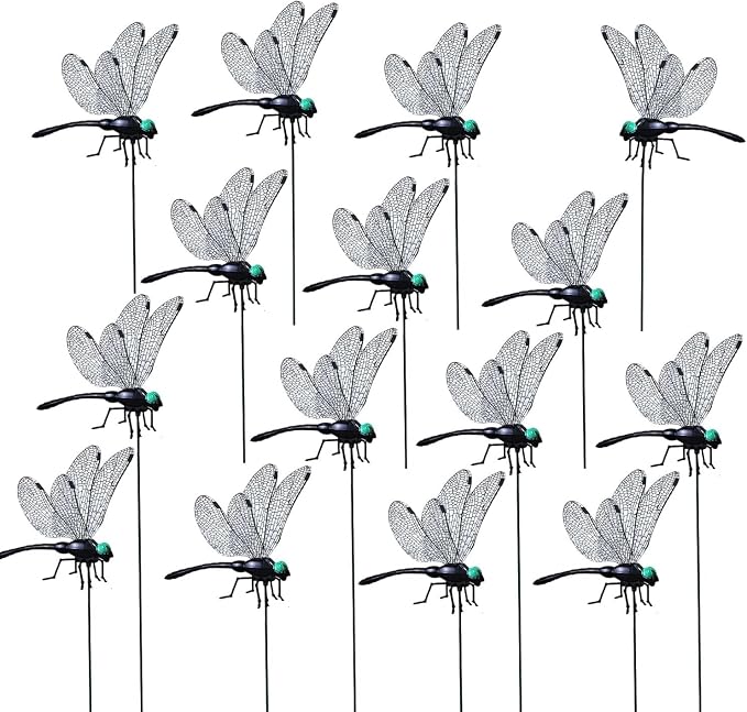 2026 New Dragon Fly Clips,Fake Dragonfly Clip,3D Big Dragon Flies PVC Garden Decorative Stakes,Dragonflies for Indoor Outdoor Garden Plant Flower Pot Decor (15Pack Dragonfly Clip)