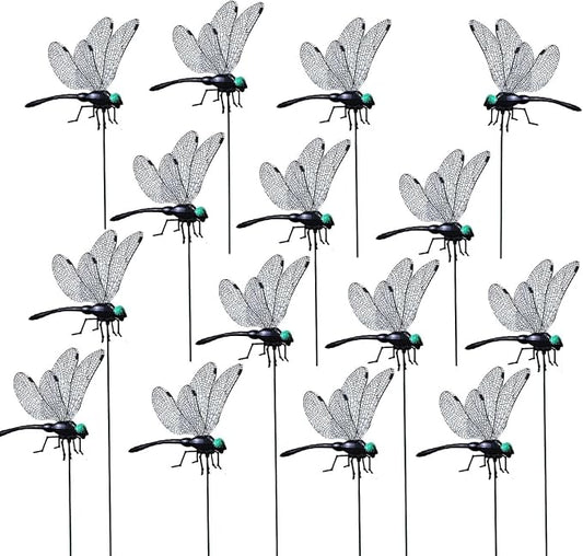 2026 New Dragon Fly Clips,Fake Dragonfly Clip,3D Big Dragon Flies PVC Garden Decorative Stakes,Dragonflies for Indoor Outdoor Garden Plant Flower Pot Decor (15Pack Dragonfly Clip)