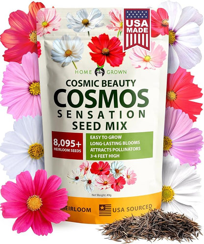 HOME GROWN Cosmos Flower Seeds Bulk Pack for 2026 (1.8 oz) 8,000+ Heirloom Annual Wildflower Seeds Pollinator-Friendly Mix for Pollinators & Outdoor Gardens