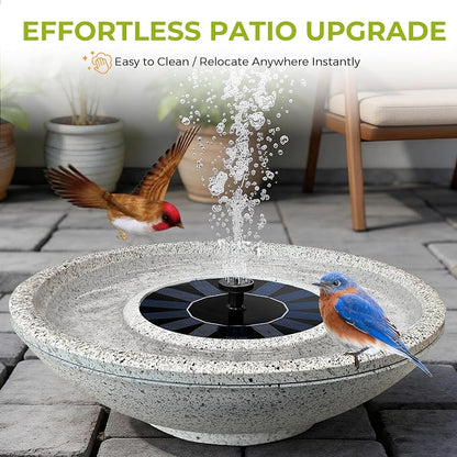 Solar Fountain Bird Bath of Outside Faux Rock Granite Look 12.5" Tabletop Water Bowl with 6 Nozzles Bird Bath Bubbler for Hummingbird Wild Birds Outdoors Garden Patio Lawn