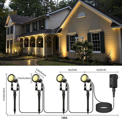 Zuske Outdoor Landscape Lighting, 4-Pack Outdoor Spot Lights with Transformer, Plug in LED Spot Lights for Garden, Yard, Backyard, Plants, Lawn, Trees, House, Flags, IP65 Waterproof – Warm White