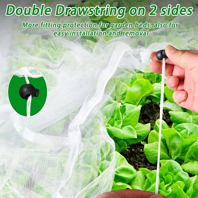 2 Pack Garden Netting for Raised Beds, 6x3 FT Mesh Plant Covers with Drawstring for Garden Protection, Raised Bed Bird Netting Pest Barrier Screen for Protecting Vegetables Fruits Flowers Crops
