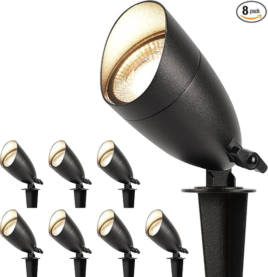 LUTEC 12V Low Voltage Landscape Lighting, Die-cast Aluminum Spot Lights with Connectors, IP65 Waterproof Outdoor Landscape Spotlights, 5W 550LM Warm White 3000K for Tree Garden Yard Pathway, 8 Pack