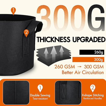Gardzen 10-Pack 20 Gallon Grow Bags, 300G Thickened Fabric Grow Bags with Handles, Heavy Duty Aeration Plant Grow Bags