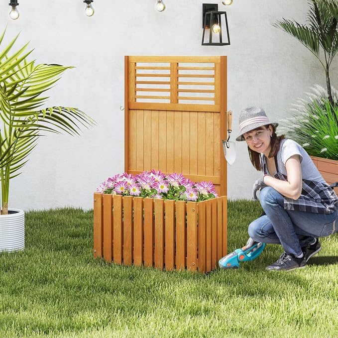 Giantex Raised Garden Bed with Trellis, 41” Wooden Potted Plant Box w/Privacy Screen, Trellis for Plant Flower Climbing Pot Hanging, Indoor & Outdoor Planter Box for Yard, Garden, Balcony
