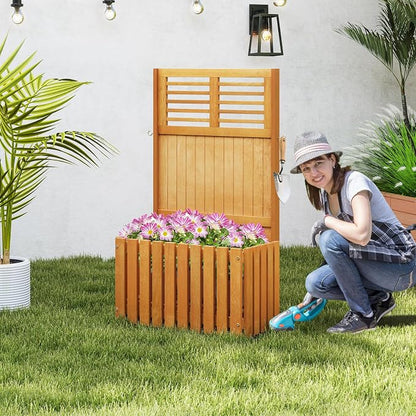 Giantex Raised Garden Bed with Trellis, 41” Wooden Potted Plant Box w/Privacy Screen, Trellis for Plant Flower Climbing Pot Hanging, Indoor & Outdoor Planter Box for Yard, Garden, Balcony