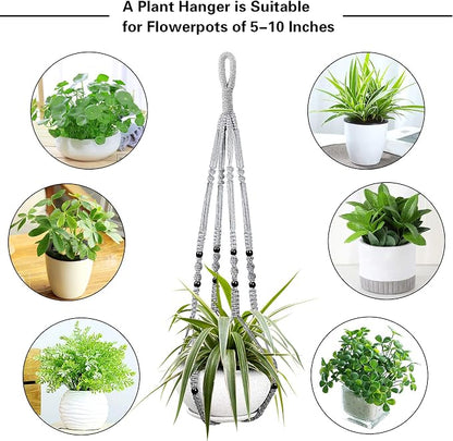 Augshy 2 Packs Macrame Hanging Planter, Indoor Hanging Planter Basket with Wood Beads Decorative Macrame Pot Hanger for Home Decor (Grey)