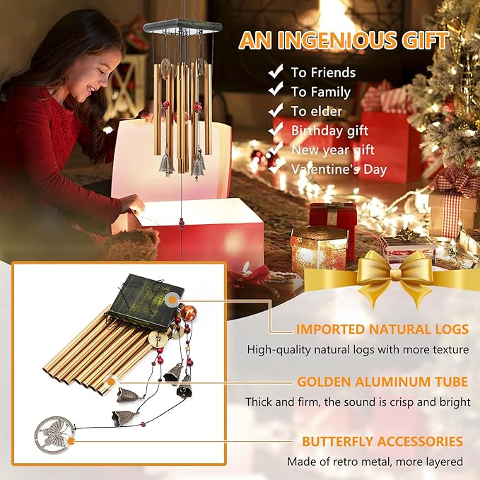 Chinese Traditional Retro 8 Tubes 5 Bells Bronze Yard Garden Outdoor Living Wind Chimes 60cm