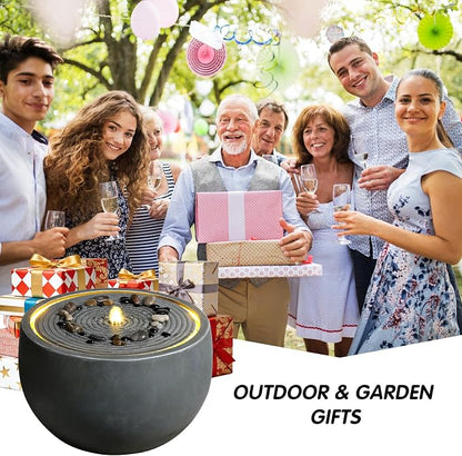 12.2" Outdoor Water Fountain, Modern Round Bowl Ripple Design, Outdoor Fountain with LED Lights, Outdoor Freestanding Fountain with Pump, Garden Water Feature, Concrete Bowl, Blue Gray
