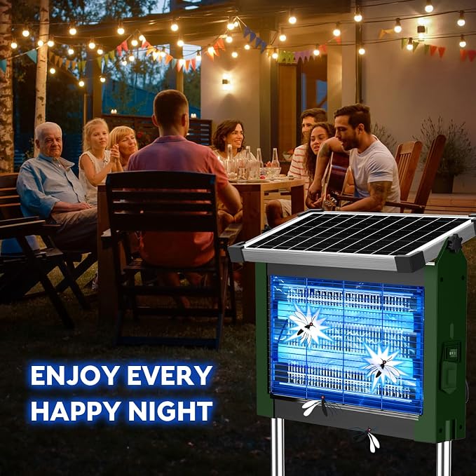 Solar Bug Zapper Outdoor, PhatroyYee Mosquito Zapper 4500V, Waterproof Portable Fly Zapper, Rechargeable Electric Mosquito Killer, Cordless Fly Insect Mosquitos Trap for Patio Yard Camping(Army Green)