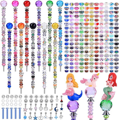 AIPRIDY DIY Crystal Beaded Fairy Wand Garden Stakes Kit, Colorful Decorative Wands with Assembly Guide, 12 or 10 Inch Threaded Rods,Outdoor Garden Decoration Set (238, Rainbow+Lighted Globes Top)
