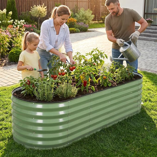 1MORE Galvanized Raised Garden Bed- Planter Garden Boxes Outdoor, Raised Beds for Gardening, 6x2x1.4ft Metal Garden Bed Kit for Vegetables Flower, Planter Raised Bed with Protective Tape & Tools.Green