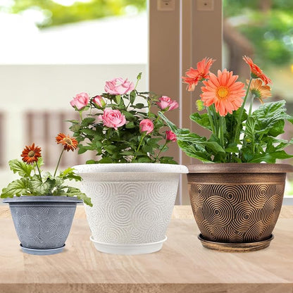 Fodetyff 16 Inch Large Planter Pot for Plants Indoor Outdoor, 4 Pack Plastic Flower Pots with Drainage Hole & Tray, Modern Decorative Garden Pot with Saucer, Plant Container for House