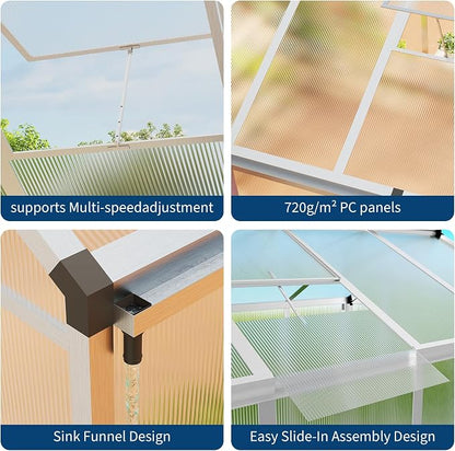 8x10 FT Greenhouse, Greenhouses for Outside, Polycarbonate Greenhouse with Aluminum Frame, Lockable Door and Ajustable Roof Vent for Backyard, Green Houses for Outside Garden Backyard, Patio