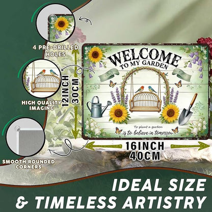 PEACHGARDEN Welcome To My Garden Metal Sign Women'S Gardening Gift Garden Wall Art Decor For Outdoor Yard Patio Porch 12x16 inch