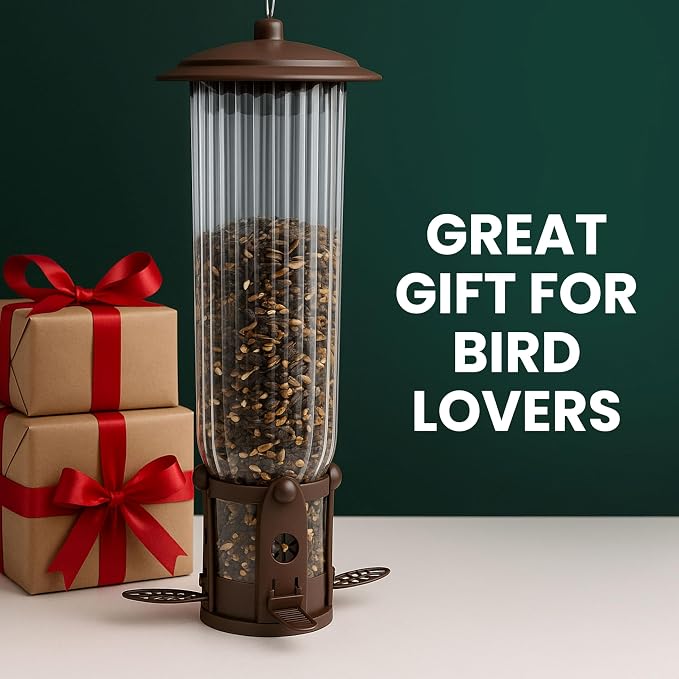 Perky-Pet Squirrel-Be-Gone Max Bird Feeder, (4) Flexport Feeding Stations | Squirrel-Proof Metal Hanging Feeder for Outdoors, Weight-Activated Ladder-Style Perches, 4lb Seed Capacity, 334-1SR