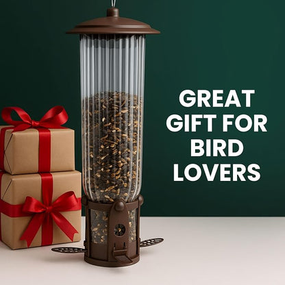 Perky-Pet Squirrel-Be-Gone Max Bird Feeder, (4) Flexport Feeding Stations | Squirrel-Proof Metal Hanging Feeder for Outdoors, Weight-Activated Ladder-Style Perches, 4lb Seed Capacity, 334-1SR