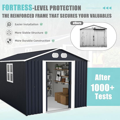 YOPTO 8x12 FT Outdoor Storage Shed, Metal Garden Shed with Window, Lockable Door & Sloped Roof, Large Waterproof Utility Tool Shed for Backyard, Garden, Patio, Lawn, Dark Gray