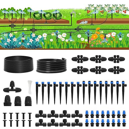 2026 Upgrade 230FT Quick-Connect Drip Irrigation System Kit with 1/4” & 1/2” Fast-Lock Tubing, Adjustable Emitters & Sprinklers for Garden & Greenhouse