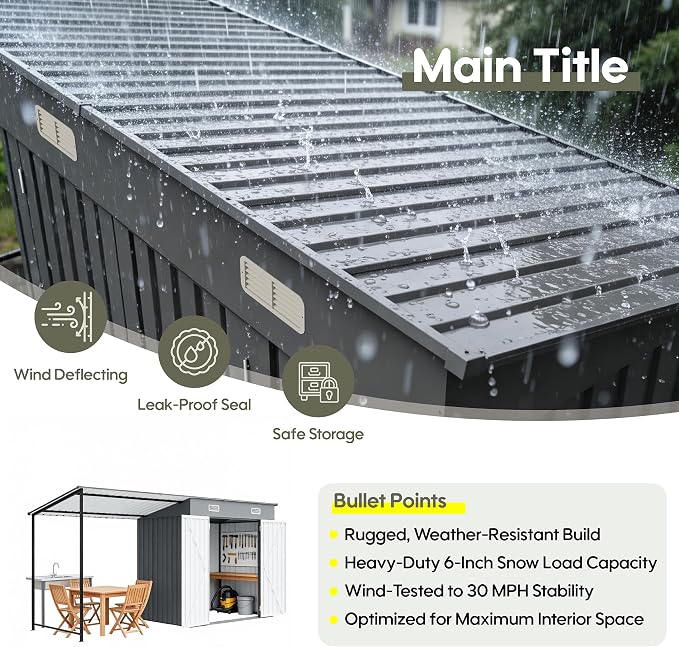KEIKI 12x4 FT Metal Garden Shed with Pergola, 6x4 FT Outdoor Storage Shed & Backyard Gazebo Combo, 2-in-1 Patio Tool Shed with Open Side, Heavy-Duty Steel Frame, All-Weather, Easy Assembly, Gray