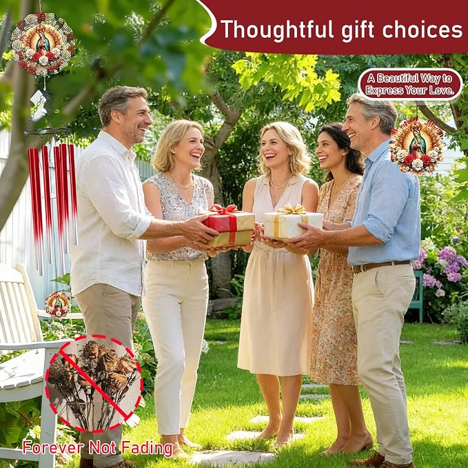 Our Lady of Guadalupe Wind Chimes for Outside with Wind Spinner, Summer Garden Patio Yard Decor, Virgin Mary Religious Wind Chime with Gift Box, Catholic Gifts for Women Mom Grandma