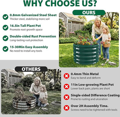 24" Diameter Round Raised Garden Bed - 17 Inch Tall, Heavy-Duty Galvanized Steel Planter Box with Wave-Shaped Panels for Vegetables, Herbs & Flowers (1, Green, 24 Inch Diameter)