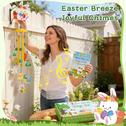 Bunny Wind Chimes Outdoor Garden Metal Wind Chimes with Gift Box | Bunny Wind Chimes for Porch Patio Yard Balcony Garden Decor Gift for Women Moms Friends