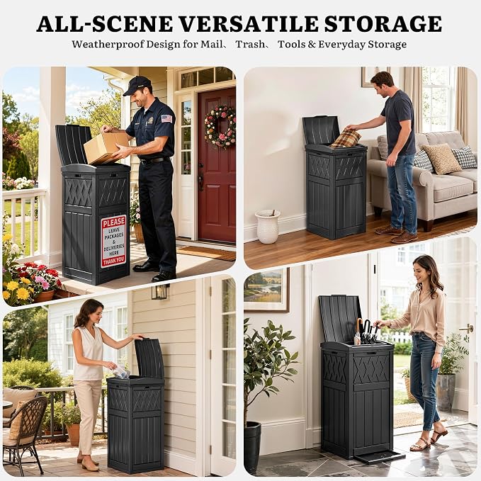 YITAHOME Package Delivery Box with Lift-Out Bag | 31 Gallon Waterproof Parcel Drop Box with Sign, Resin Porch Package Container for Curbside& Outdoor Use, Black