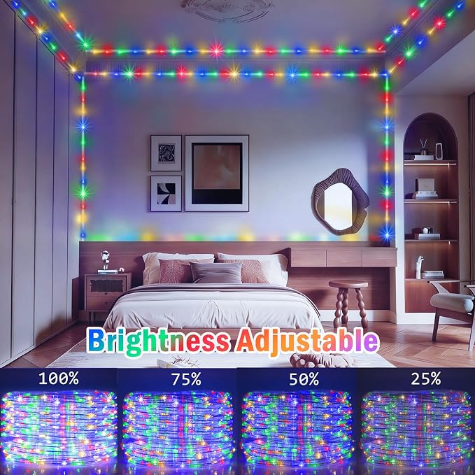 KNONEW 164FT 1000LED Rope Lights for Outside,Outdoor String Lights Waterproof 8 Modes Clear Tube Light for Indoor,Bedroom,Wedding,Garden,Patio,Christmas,Tree,Rv,Holiday Decoration(Multicolor)