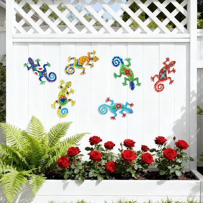WANFSOWO 3D Metal Gecko Wall Art, Hand-Painted Colorful Lizard Wall Sculpture, Indoor Outdoor Hanging Decor for Garden Fence Patio Porch Backyard, Home Decor Gift (Style 3)