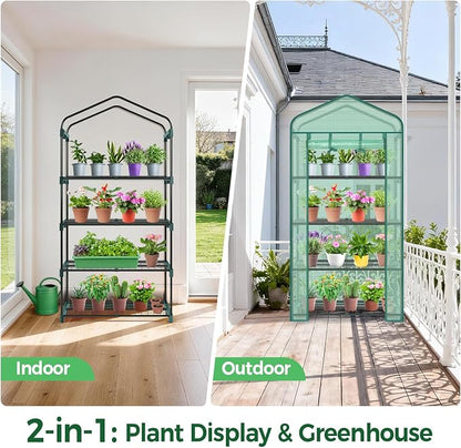 Ohuhu Mini Greenhouse for Indoor Outdoor, 27 x 19 x 62-Inch Small Plant Green House 4-Tier Rack Stand Portable Greenhouses with Durable PE Cover for Seedling, Ideal Gardening Gifts for Women Men