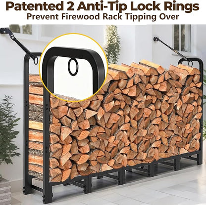 Amagabeli 6ft Firewood Rack Outdoor Heavy Duty Fire Wood Rack Log Holder Organizer Stand for Fireplace Indoor Adjustable Metal Wood Pile Lumber Storage Organizer Stacker for Patio Porch Black