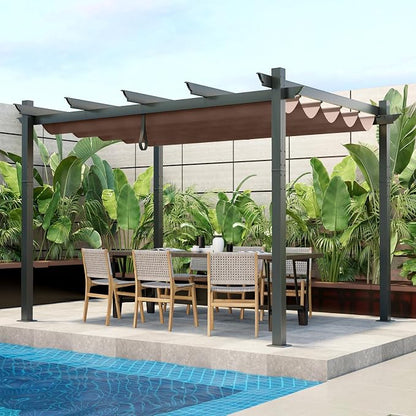 Tangkula 10x12 Ft Pergola, Heavy-Duty Aluminum Outdoor Pergola with Retractable Sun Shade Canopy, Extra Large Patio Shelter Pavilion, Metal Pergola Structure for Deck, Porch, Garden, Yard