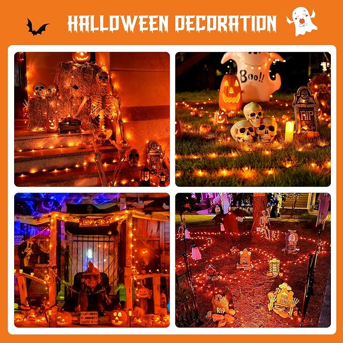 JMEXSUSS 2 Pack Solar Halloween Lights, Total 151FT 400 LED, Orange | Halloween Lights Outdoor Waterproof, 8 Modes Solar String Lights for Outside Patio Tree Garden Yard Halloween Decorations